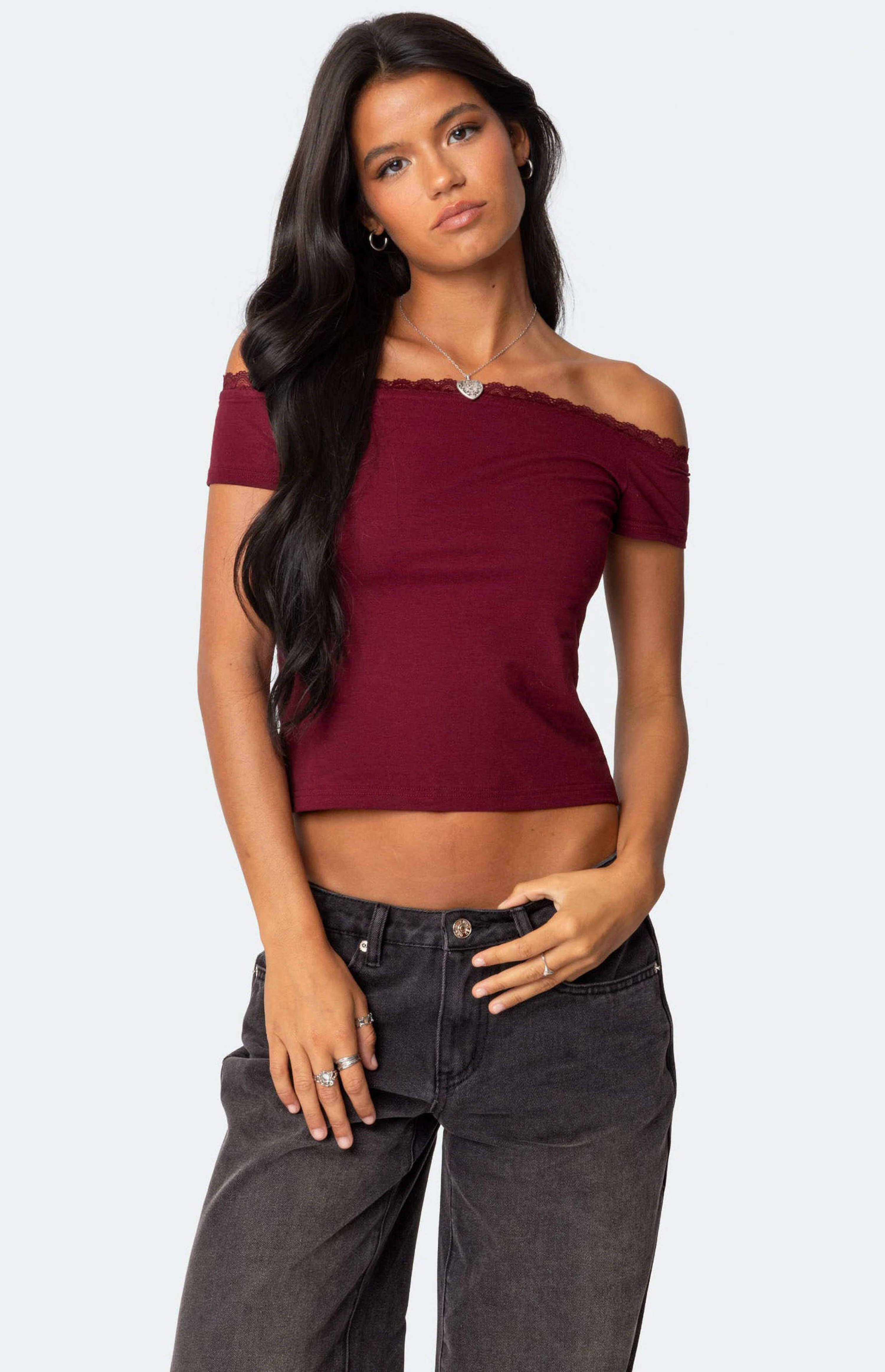 Edikted Xoe Off Shoulder Lace Trim Top | PacSun