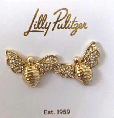 Lilly Pulitzer NWT Bee BEEUTIFUL CRYSTAL PAVE Earrings Goldtone Stud 7/8" L | eBay US