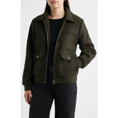 Bernardo Plaid Flannel Bomber Jacket in Green Plaid at Nordstrom, Size Small | Nordstrom