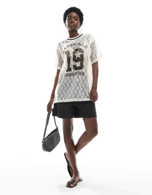 Miss Selfridge lace football jersey in white | ASOS (Global)