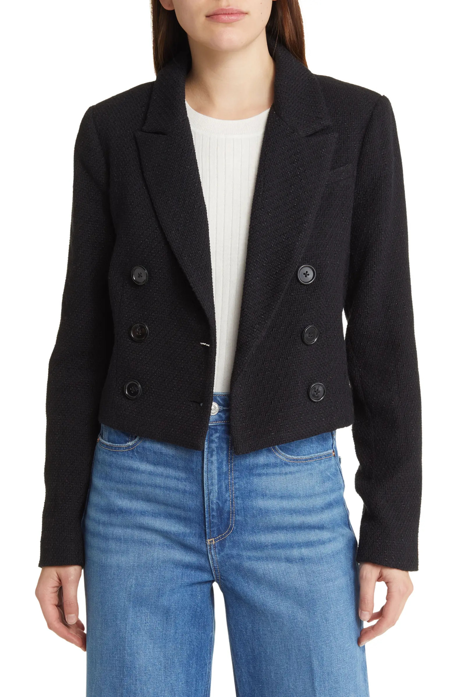 PAIGE Eclipse Crop Cotton Blend Bouclé Tweed Blazer | Nordstrom | Nordstrom