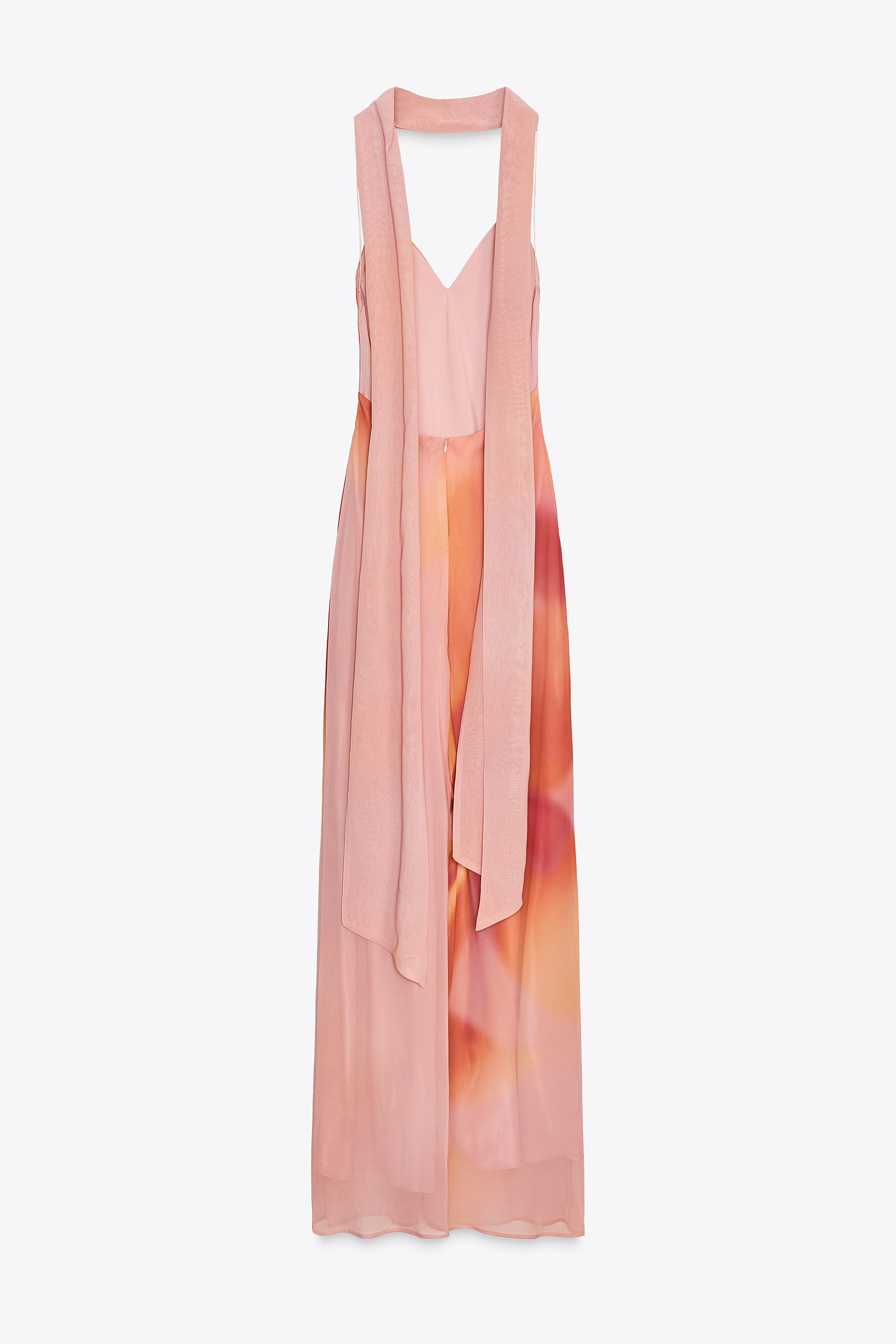 PRINTED LONG DRESS WITH SCARF | Zara US