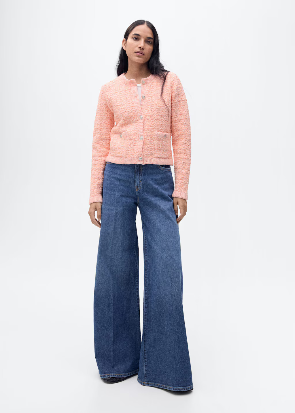 Tweed-effect jacket with jewel buttons pastel pink - Woman - M - MANGO | Mango (US/MX/AU)