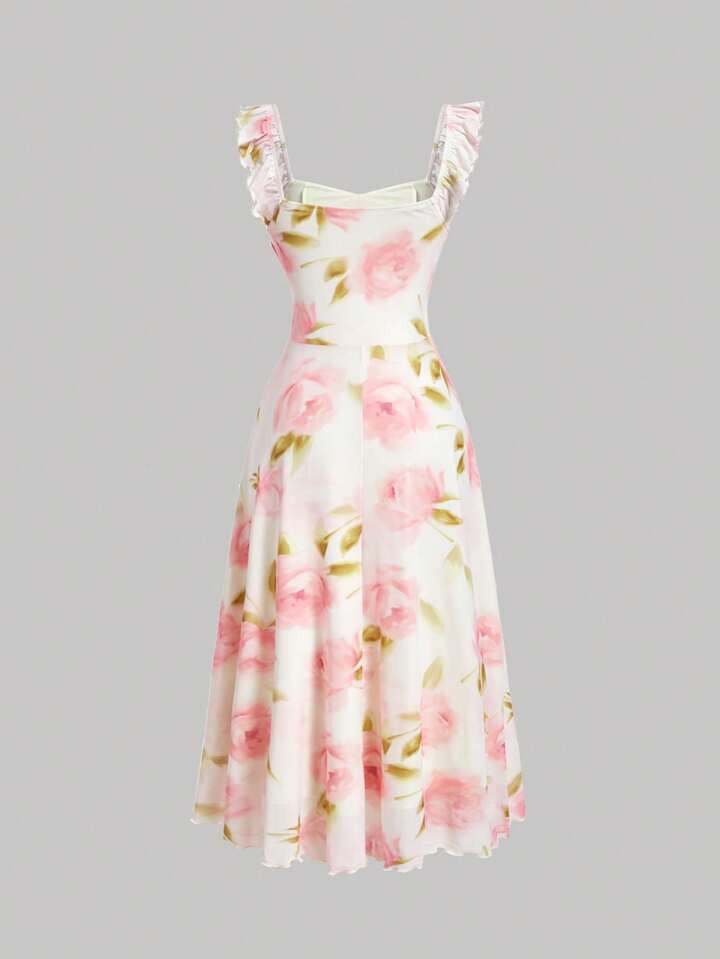 SHEIN MOD Damesjurk met bloemenprint en ruches aan de zoom | SHEIN