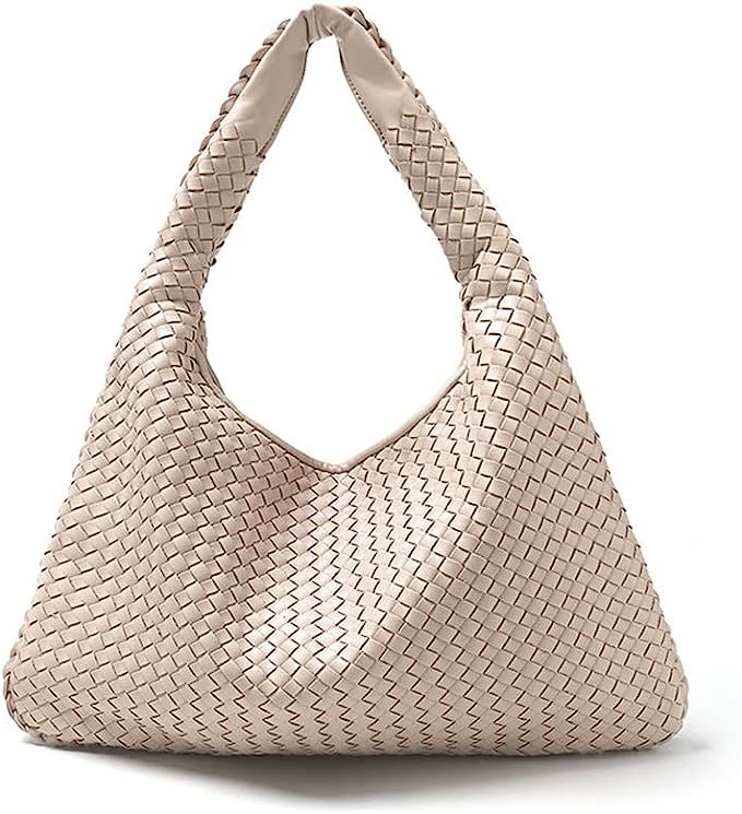 Amazon.com: Women's Leather Woven Tote Handbag,Handmade Large Capacity Shoulder Bags Travel Bag S... | Amazon (US)