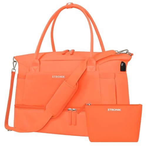 Amazon.com | ETRONIK Gym Bag for Women, Travel Duffel Bag with USB Charging Port, Weekender Overn... | Amazon (US)