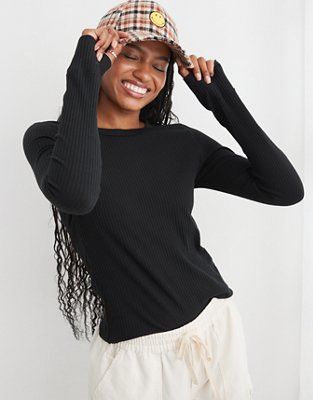 Aerie Fireside Long Sleeve Crewneck T-Shirt | Aerie