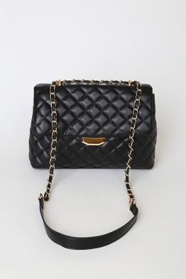 Click for more info about Real Stunner Black Vegan Leather Quilted Crossbody Bag