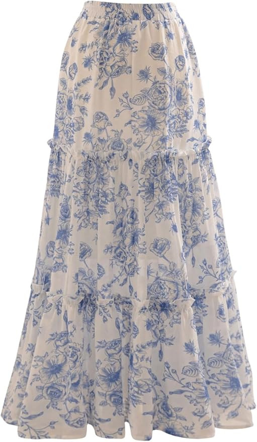 Verdusa Women's Floral Print Tiered Layered Long Skirt High Rise Ruffled Maxi Skirt | Amazon (US)