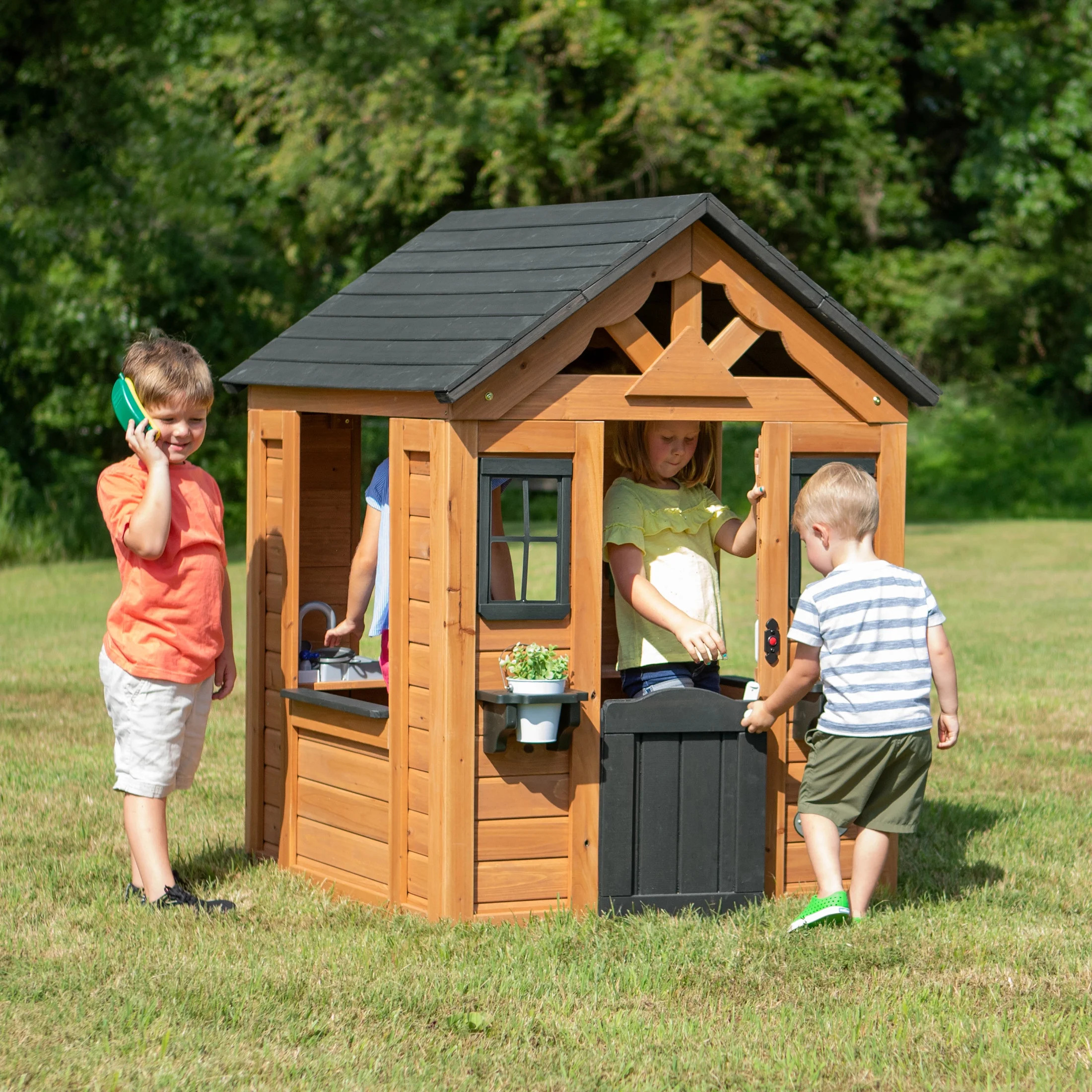 Backyard Discovery Sweetwater Cedar Wooden Kids Playhouse, Play Kitchen, Snack Bar Window | Walmart (US)