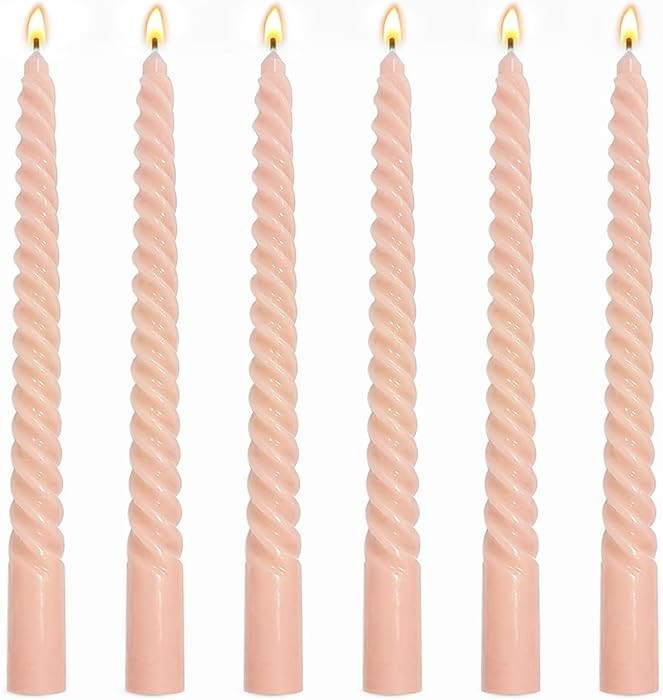 6 Pack 10 Inch Peach Spiral Taper Candles for Holiday Home Decoration, Unscented Dripless Twisted... | Amazon (US)