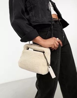 Claudia Canova mini grab bag with cross body strap in beige faux fur | ASOS | ASOS (Global)