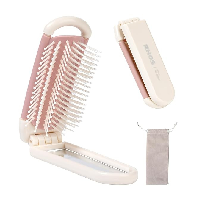 RHOS Folding Brush with Mirror for Women, Girls - Mini Hair Brush for Purse, Small Pocket Brush w... | Amazon (US)