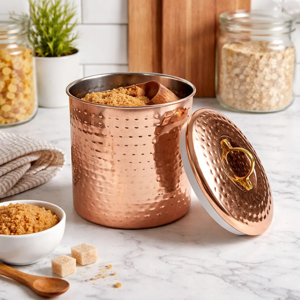 Stainless Steel Canister with Rubber Seal Lid | Hammered Copper Finish | Beautiful Food Storage Container for Kitchen Counter, Tea, Sugar, Coffee, Ca | Wayfair North America