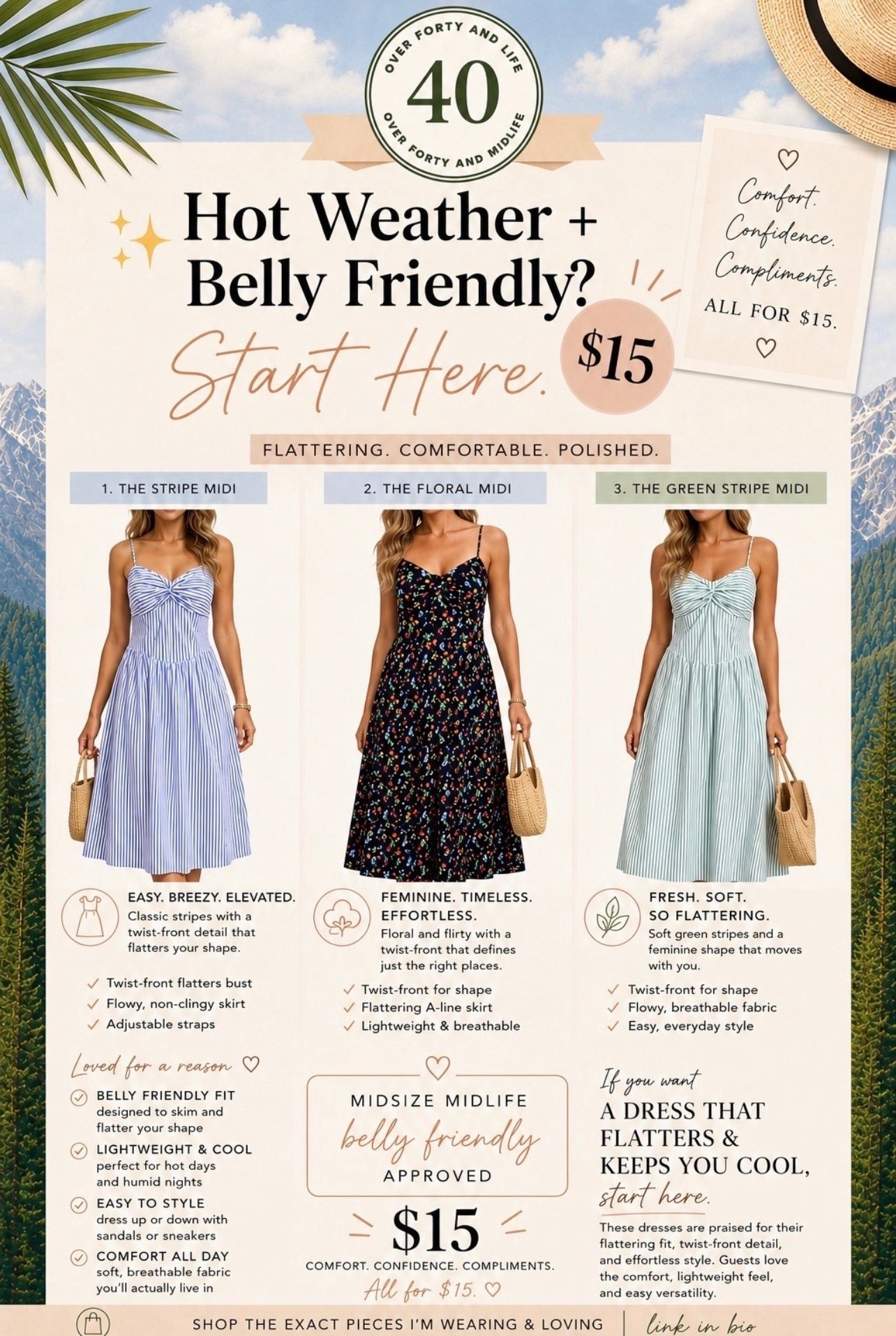 ✨Tap the bell, save and ❤️ for over 40 fashion, midlife style, midsize fashion and luxury looks for less. 

If you’ve been avoiding dresses because they cling in all the wrong places… I found some that don’t.

These are the styles I look for because they follow Outfit Physics™:
✨ They skim instead of cling.
✨ They create movement instead of bulk.
✨ They keep me cool without sacrificing polish.

Feeling confident in the heat doesn’t have to mean spending a fortune.

If you’re looking for flattering, belly-friendly summer dresses, start here. 🤍

👑 Helping you look good, feel good.
— Lindsey Denver

Check back daily for belly-friendly style, confidence, and Outfit Physics™.

Comment DRESS below and I’ll send you the links. 💙

#Over40Style #MidlifeFashion #BellyFriendly #MidsizeStyle #OutfitPhysics #SummerStyle #AffordableFashion #AmazonFashion #StyleOver40 #GenXStyle #ConfidenceInStyle #LTKStyle #DressInspiration #SummerOutfits #FashionOver40

#LTKOver40 #LTKMidsize #LTKPlusSize

Comment SHOP below to receive a DM with the link to this post on my LTK ⬇ https://liketk.it/6gXZl