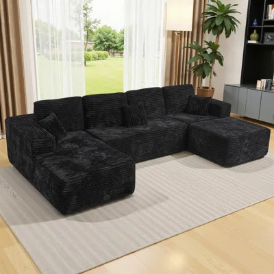 134”Sectional Cloud Boneless Sofa Cloud Couch for Living Room, U Shaped Comfy Cordury Couch with Double Lounge Chair, Modern Deep Seat Minimalism Sofa | Wayfair North America