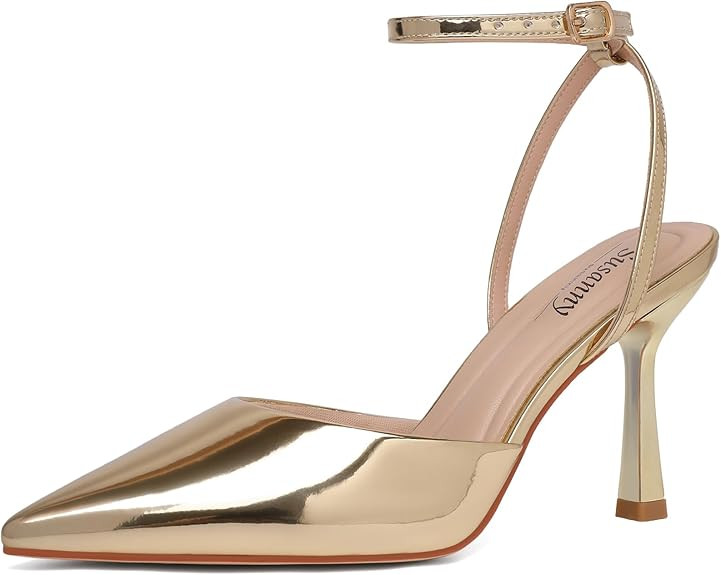 Susanny Heels for Women Stiletto Closed Pointed Toe Backless Dress Shoes High Heels Sexy Kitten P... | Amazon (US)