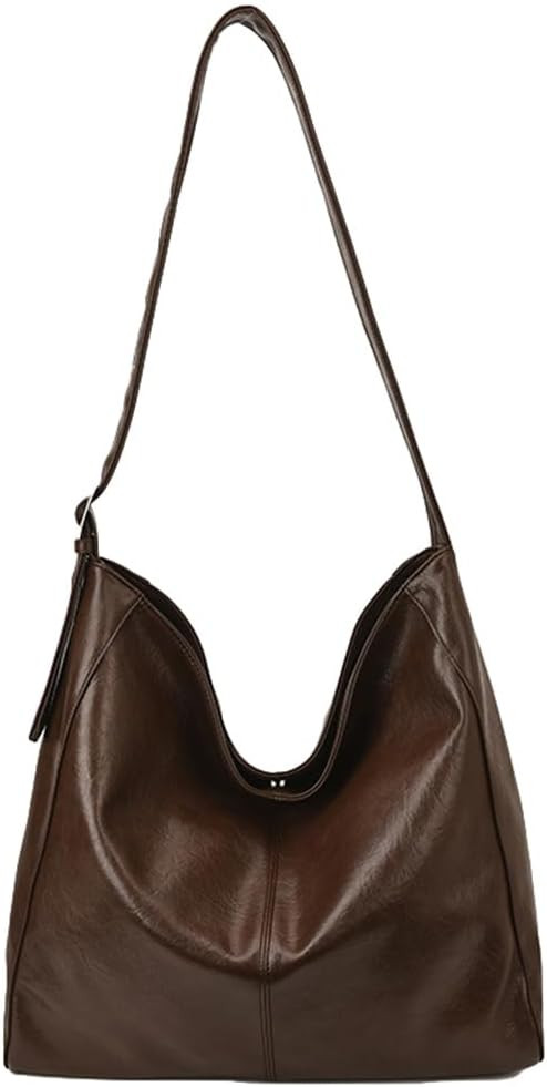 Large Hobo PU Leather Shoulder Bags for Women Vintage Trendy Bucket Crossbody Handbag Satchel Travel Work Date Purse | Amazon (US)