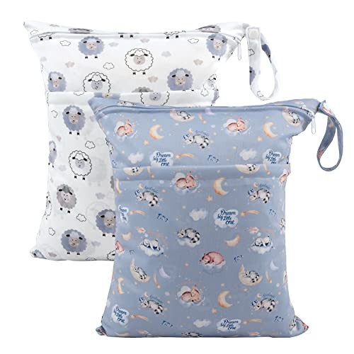 ALVABABY 2pcs Cloth Diaper Wet Dry Bags Waterproof Reusable with Two Zippered Pockets Travel Beach Pool Daycare Soiled Baby Items Yoga Gym Bag for Swimsuits or Wet Clothes LZD2122 | Amazon (US)