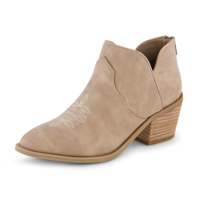 CUSHIONAIRE Rodeo Cowboy Boots for Women, Stylish Short Pointed Toe Western Ankle Boots with Low Block Heel and Back Zipper, TAN 8.5 | Target
