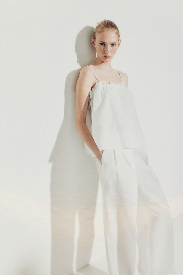 Ruffle-trimmed Camisole Top - Sleeveless - Regular length - White - Ladies | H&M US | H&M (US + CA)