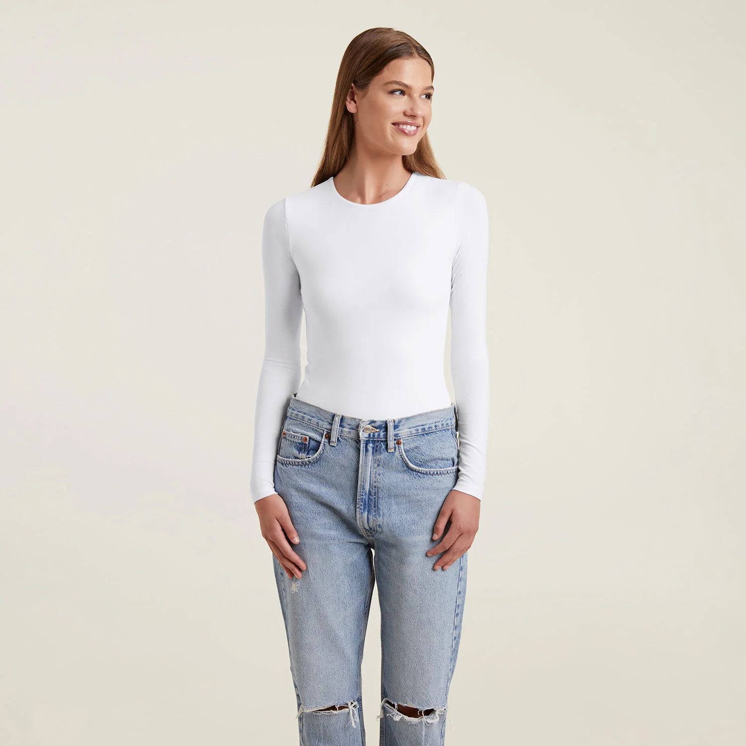 Cotton Crewneck Bodysuit | White - nuuds | nuuds