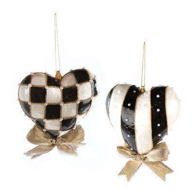 Black & White Heart Ornament - Medium - Set of 2 | MacKenzie-Childs