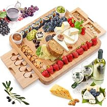 MOSONIC Bamboo Cheese Board - Charcuterie Boards Platter Serving Tray with Cutlery Knife Set, 2 S... | Amazon (US)