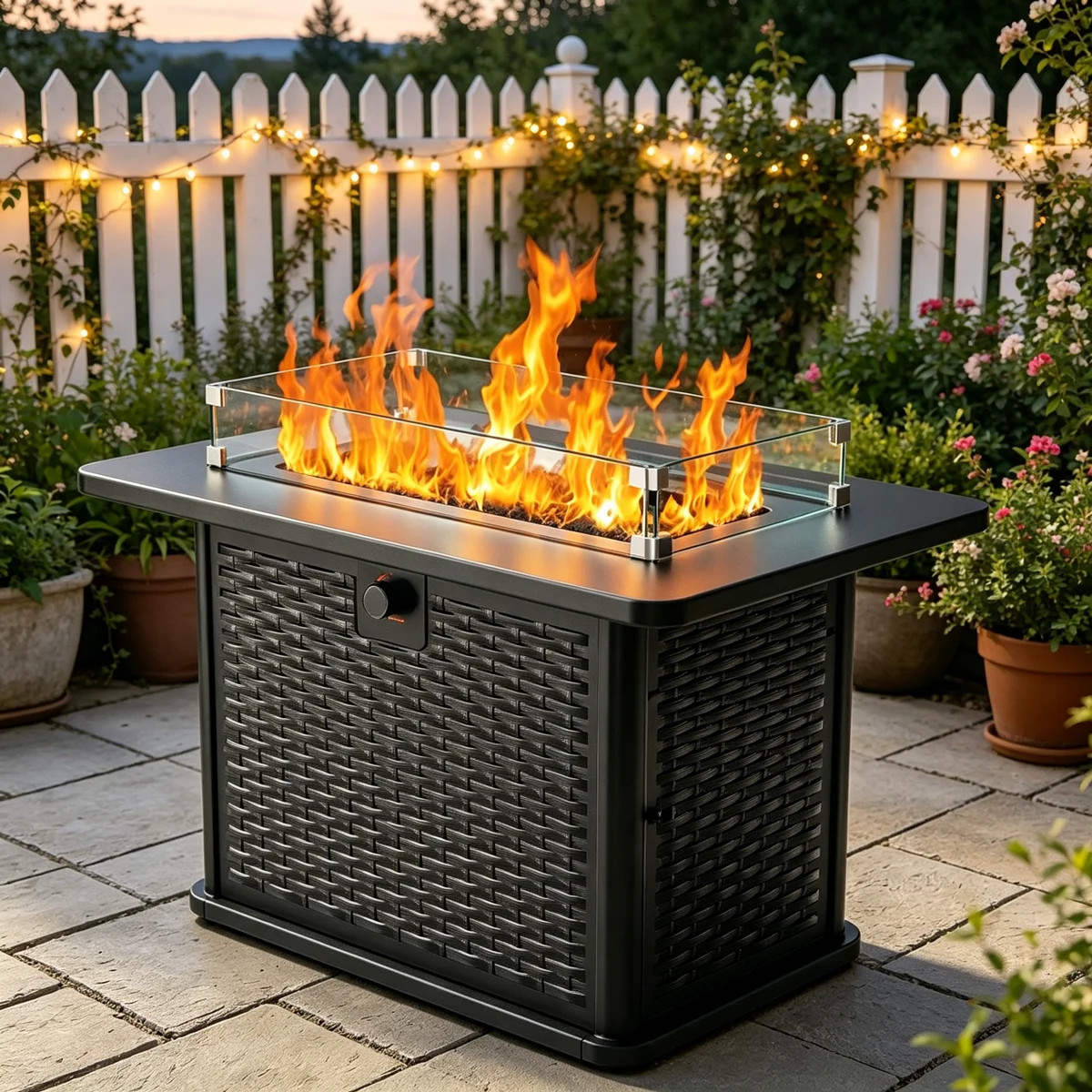 43" Fire Pit Table Propane Outdoor Fireplace with Glass Rocks, Rain Cover ,Glass Wind Guard,Remov... | Wayfair North America
