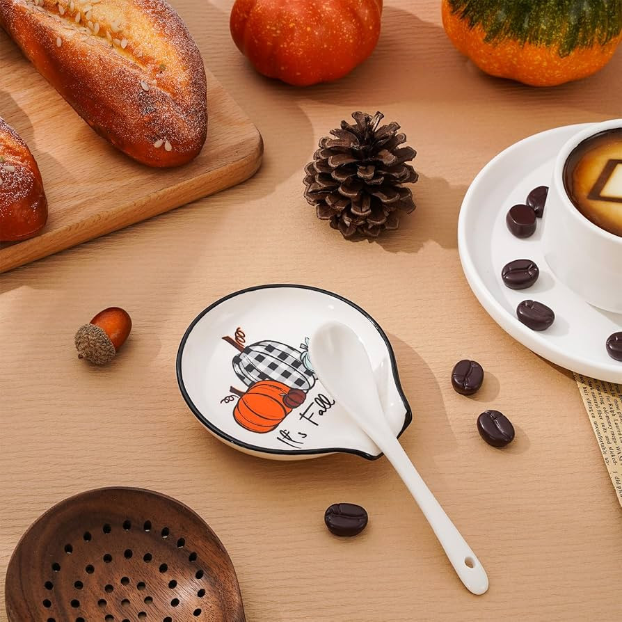 Whaline Fall Spoon Rest Plaid Pumpkin Ceramic Spoon Holder Seasonal Sauce Dishes Farmhouse Fall T... | Amazon (US)