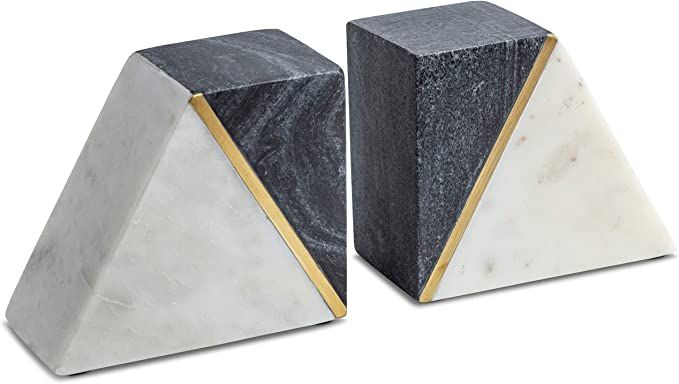 Cork & Mill Marble Bookends - Set of 2 Heavy Decorative Book Stoppers with Non-Skid Bottom - Hand... | Amazon (US)