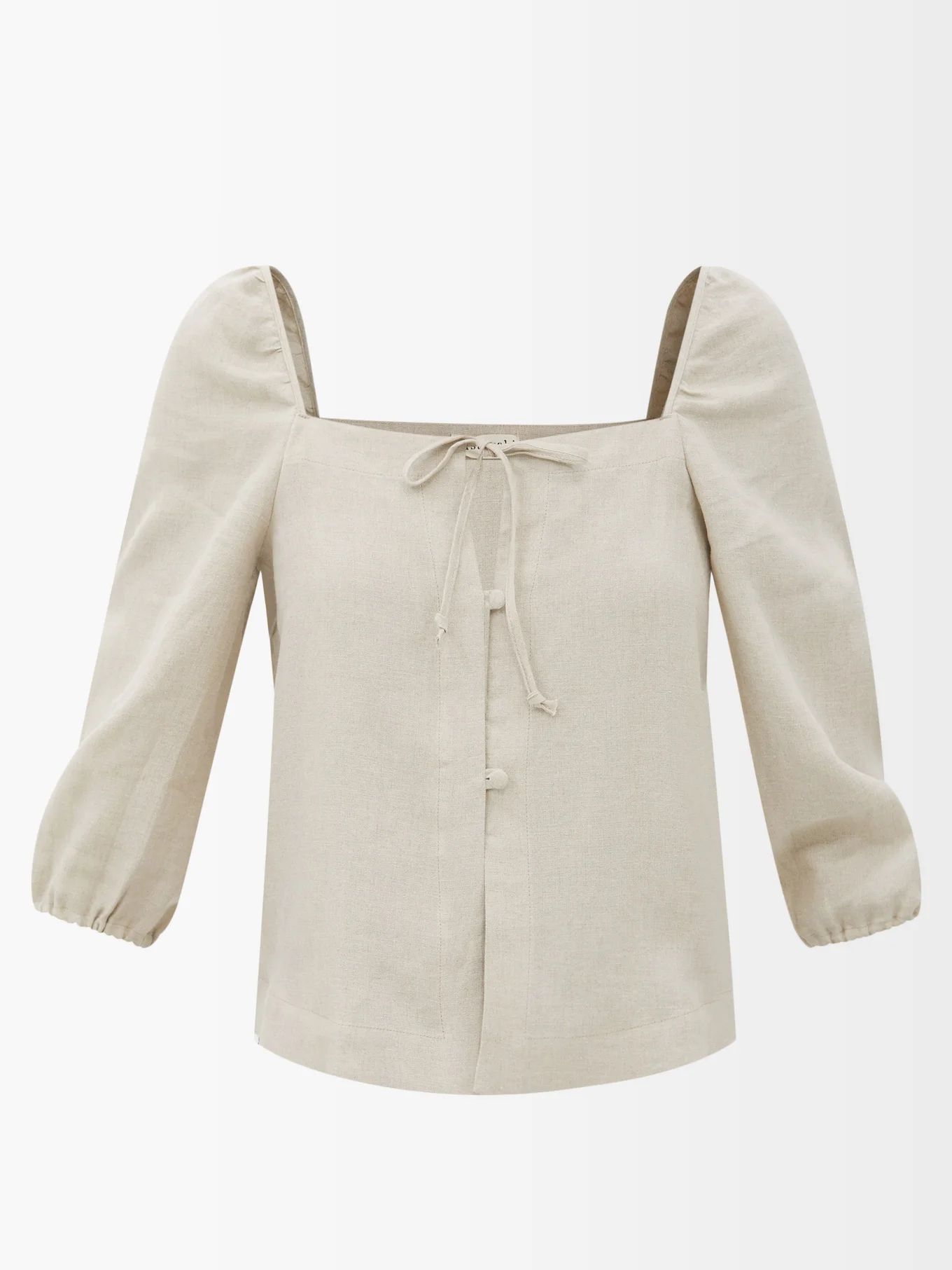 Nicola square-neck organic-linen blouse | Casa Raki | Matches (US)