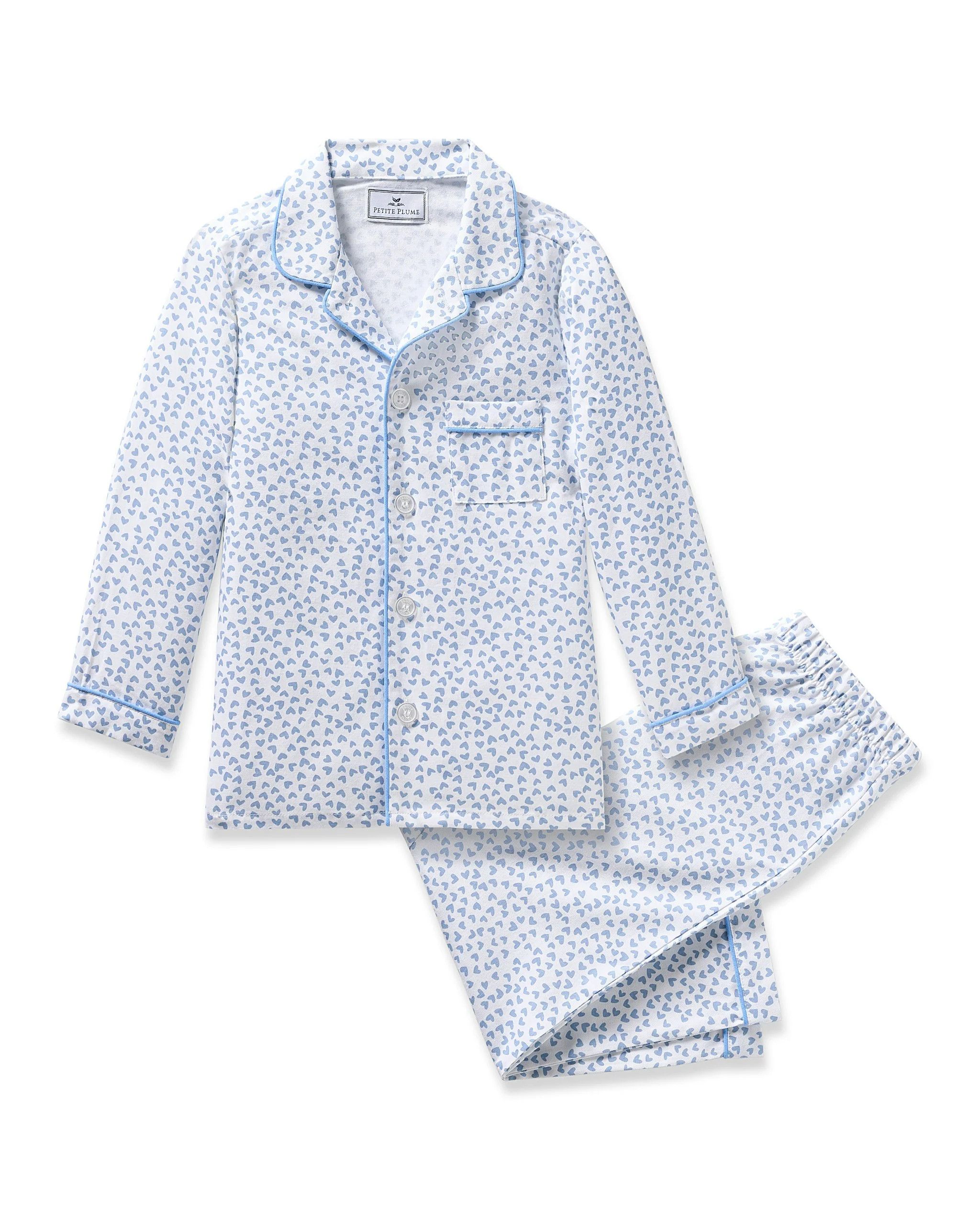 Kid's Twill Pajama Set in Bluehearts | Petite Plume