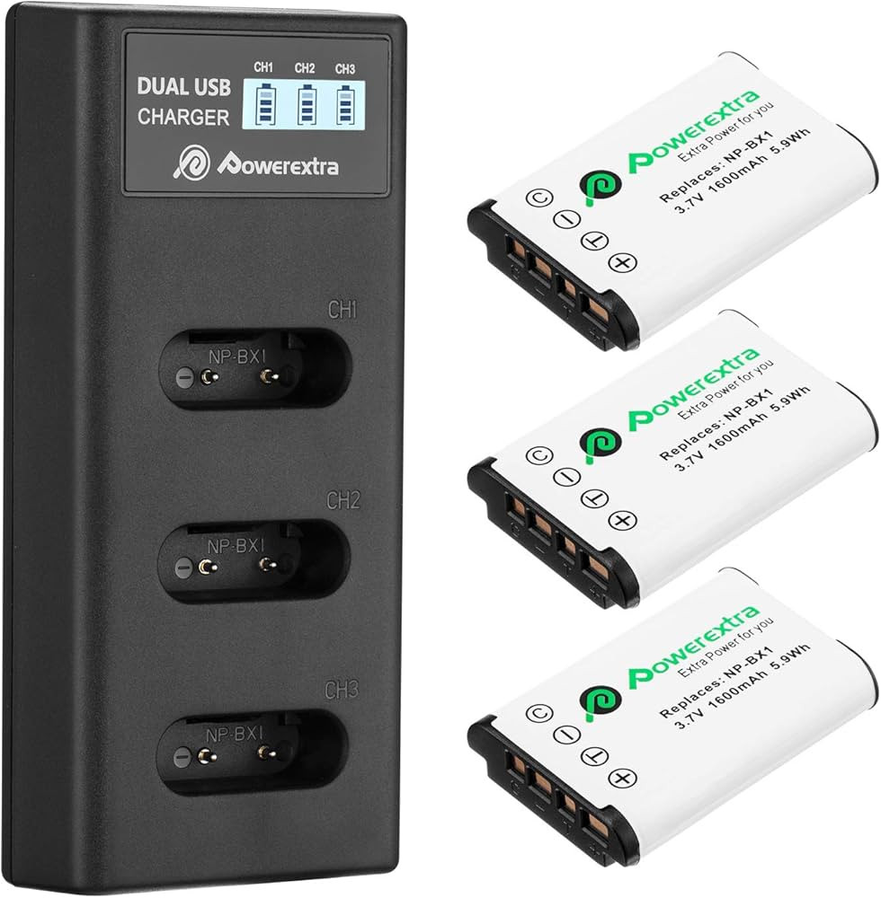 Powerextra NP-BX1 Battery 3 Pack and 3-Channel USB Charger for Sony NP-BX1 and Sony Cyber-Shot DS... | Amazon (US)
