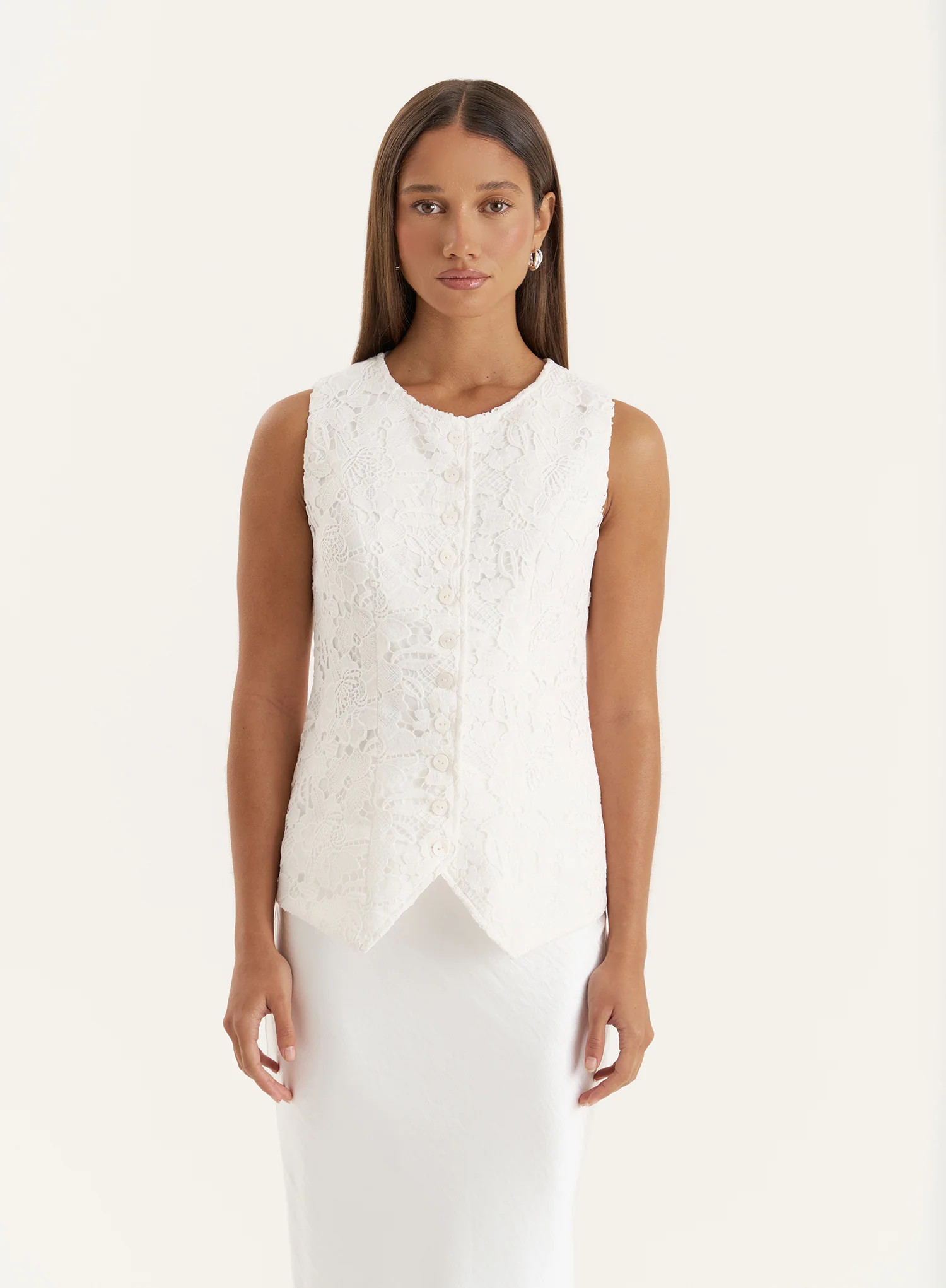 White Broderie Lace Waistcoat- Becki | 4th & Reckless