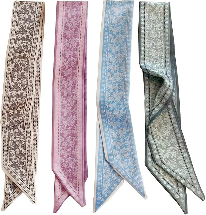 4PCS Hair Scarf Satin Head Scarf for Women Lightweight Silky Boho Scarves Purse Scarf for Handbag... | Amazon (US)