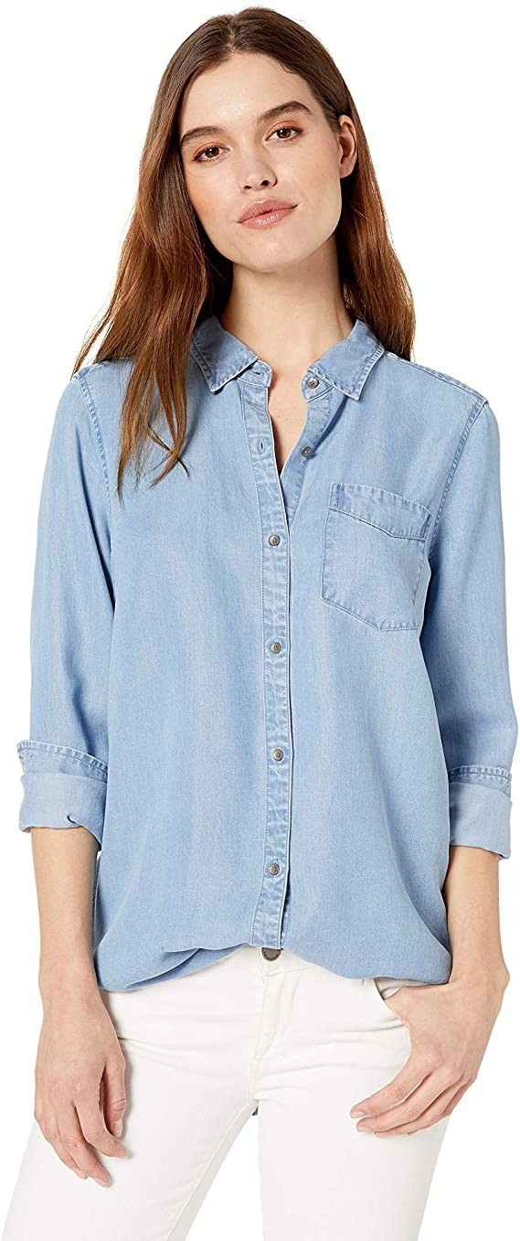 Amazon Brand - Daily Ritual Women's Relxed Fit Tencel Long-Sleeve Button-up Tunic | Amazon (US)