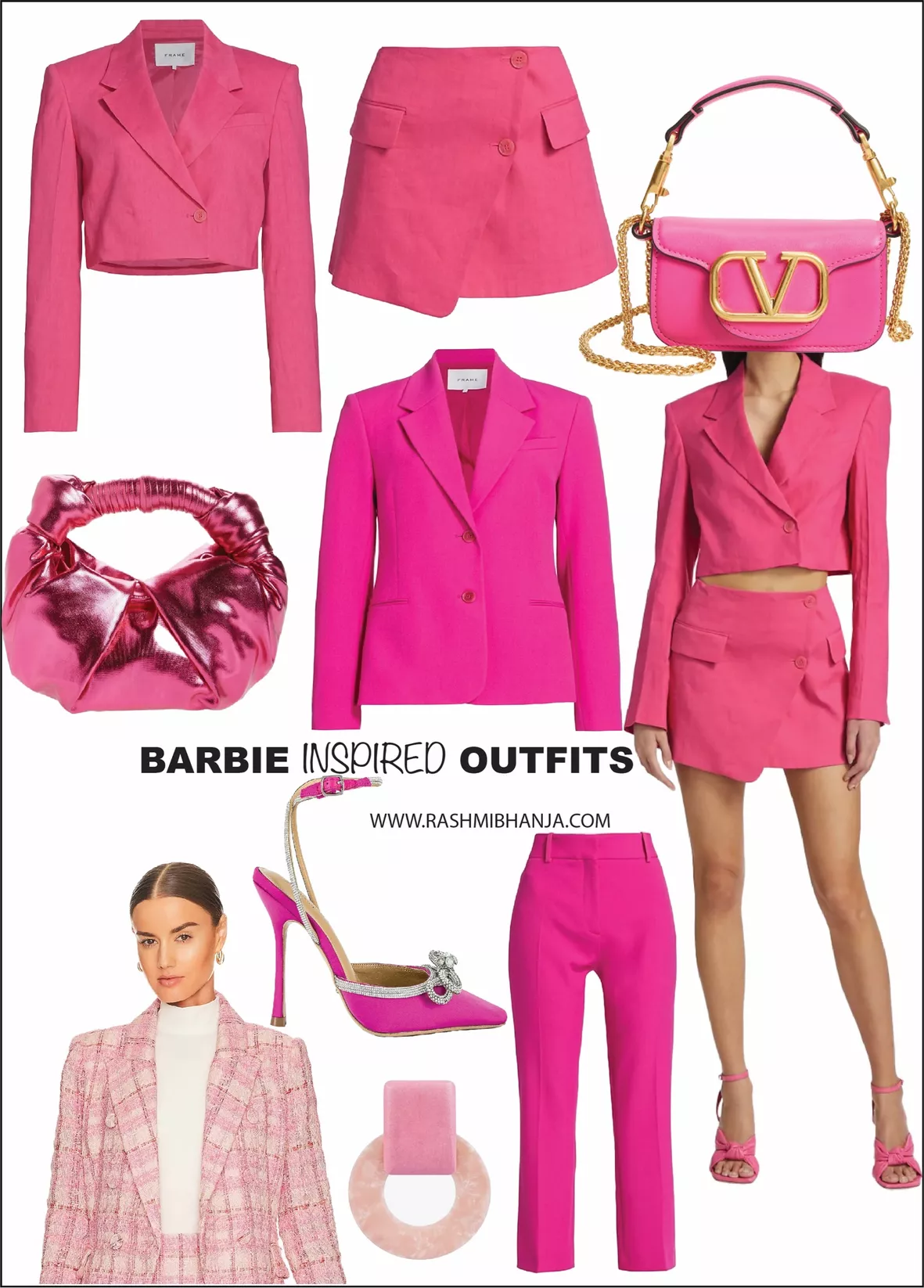 Hot Pink Puff Sleeve Puffball Hem Shift Dress