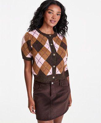 Women's Plaid Short-Sleeve Button-Front Cardigan | Macy's
