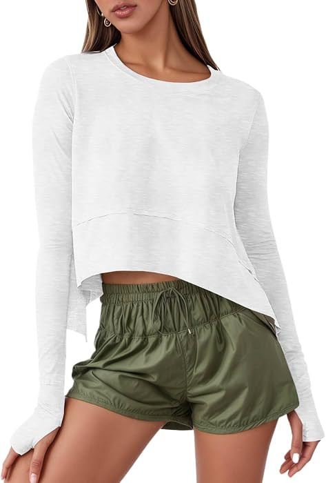 Womens Long Sleeve Cropped Tops Workout Athletic Shirts | Amazon (US)