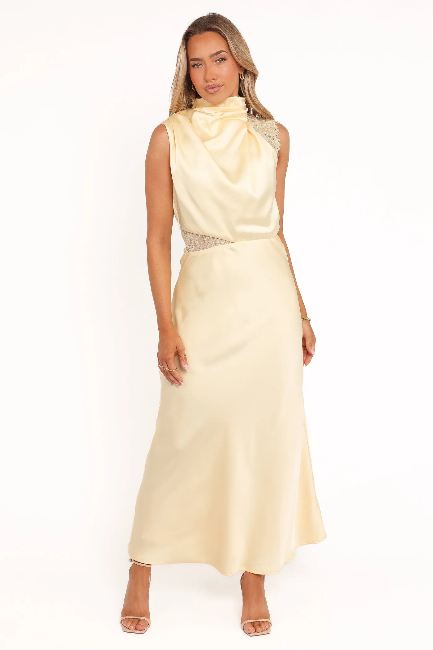 Anabelle Halter Neck Lace Maxi Dress - Butter Yellow | Petal & Pup (US)