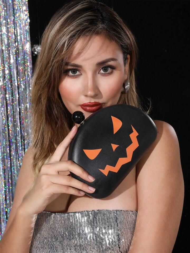 1 pcs pumpkin black grimace handle Clutch evening bag is suitable for Halloween party club activi... | SHEIN