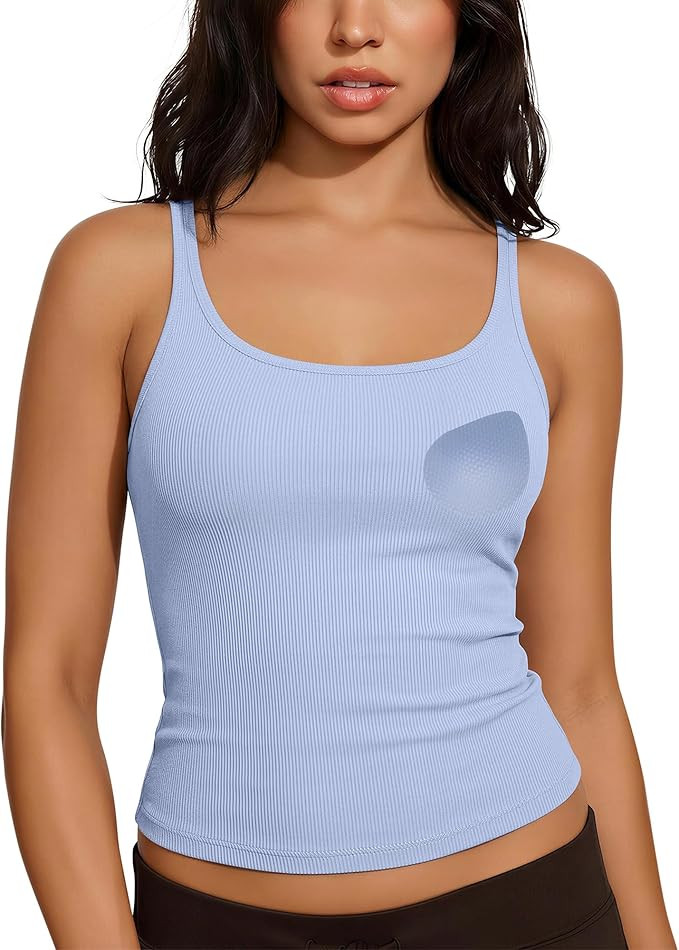 SUUKSESS Women Padded Cotton Ribbed Tank Tops Casual Summer Going Out Sleeveless Scoop Neck Basic... | Amazon (US)