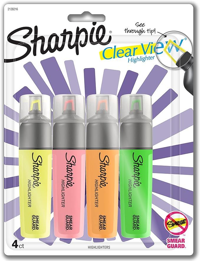 Sharpie Highlighter, Clear View Highlighter with See-Through Chisel Tip, Tank Highlighter, Assort... | Amazon (US)