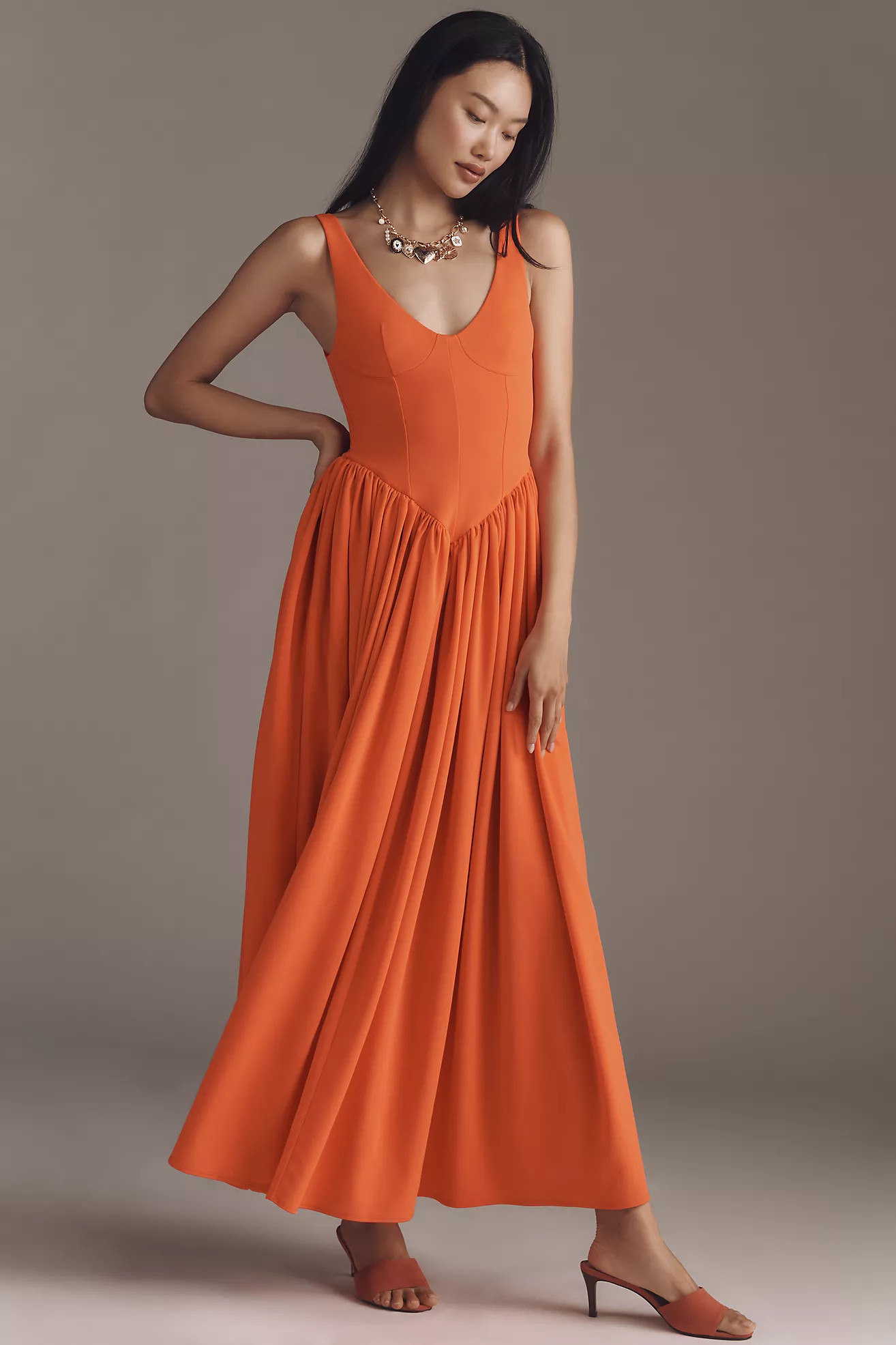 Delfi Collective Margot Sleeveless V-Neck Basque-Waist Maxi Dress | Anthropologie (US)