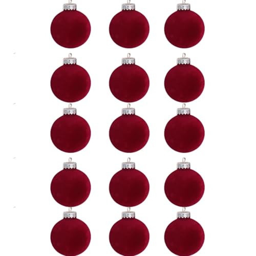 3.15 in Velvet Christmas Balls Bulk Flocked Christmas Tree Ball Ornaments Plastic Ball Hanging Ornaments Family Wedding Christmas Tree Decoration (15, Red) | Amazon (US)
