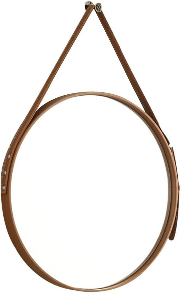 Round Mirror with Adjustable Leather Hanging Chain Creative Decorative Wall Mirror for Bathroom M... | Amazon (US)
