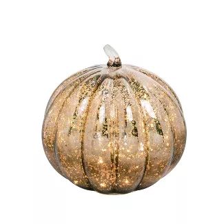 Transpac Glass 9 in. Gold Fall/Harvest Light Up Mercury Pumpkin | Target
