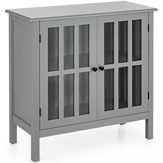 Costway Storage Buffet Cabinet Glass Door Sideboard Console Table Server Gray - Walmart.com | Walmart (US)