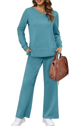 XIEERDUO Women's 2 Piece Lounge Sets Side Slit Outfits Wide Leg Tracksuit Comfy Loungewear Fashio... | Amazon (US)